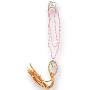 Art by Amy Labbe‎ Pink Beaded Necklace Bohochic Crystal Heart Stone With Tassle